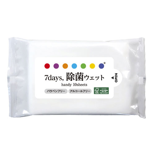 7days除菌ウェット 森林認証紙 ノンアルコール配合 ハンディ 10枚