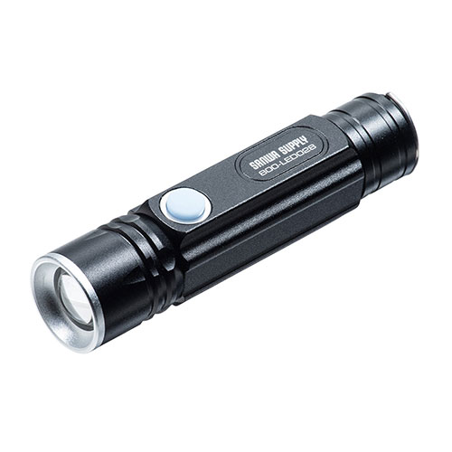 サンワサプライ LED懐中電灯（USB充電式・防水・IPX4・最大180ルーメン・小型・ハンディライト・COBチップ・マグネット・吊り下げフック内蔵）