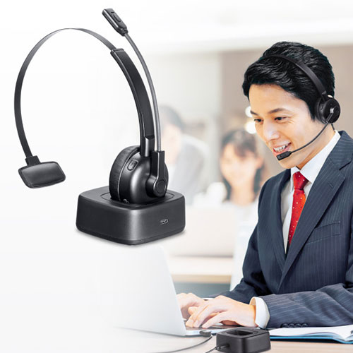 サンワサプライ Bluetoothヘッドセット（単一指向性マイク・充電クレードル付き）