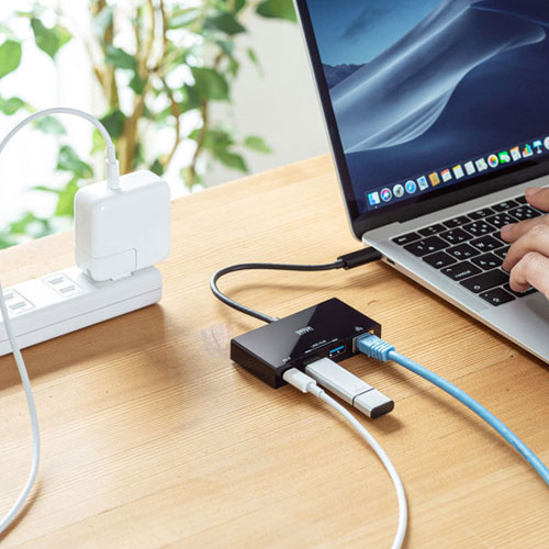 サンワサプライ USB Type-Cハブ付き ギガビットLANアダプタ
